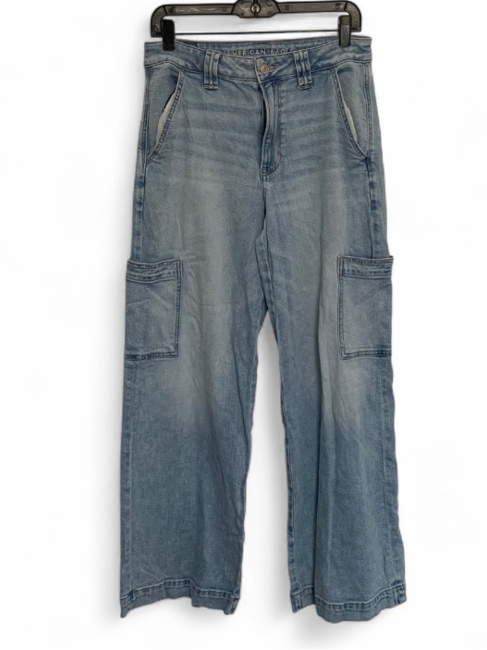 American Eagle Outfitters Super High Rise Baggy Light Blue Wide Leg Cargo Jeans